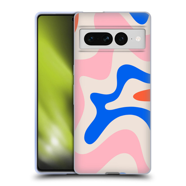 Kierkegaard Design Studio Retro Abstract Patterns Pink Blue Orange Swirl Soft Gel Case for Google Pixel 7 Pro