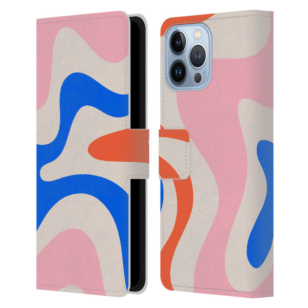 Kierkegaard Design Studio Retro Abstract Patterns Pink Blue Orange Swirl Leather Book Wallet Case Cover For Apple iPhone 13 Pro Max