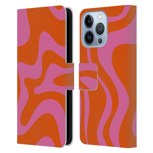 Kierkegaard Design Studio Retro Abstract Patterns Hot Pink Orange Swirl Leather Book Wallet Case Cover For Apple iPhone 13 Pro