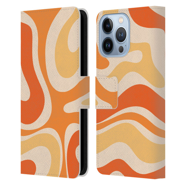 Kierkegaard Design Studio Retro Abstract Patterns Modern Orange Tangerine Swirl Leather Book Wallet Case Cover For Apple iPhone 13 Pro