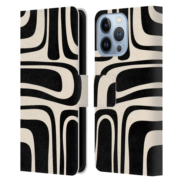 Kierkegaard Design Studio Retro Abstract Patterns Palm Springs Black Cream Leather Book Wallet Case Cover For Apple iPhone 13 Pro