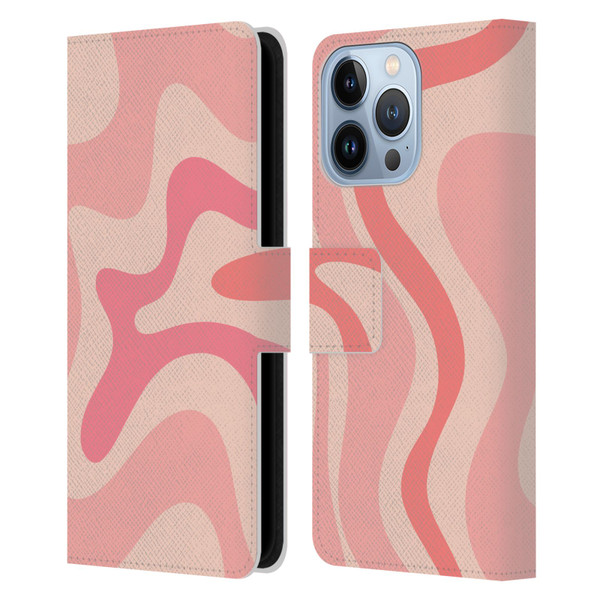 Kierkegaard Design Studio Retro Abstract Patterns Soft Pink Liquid Swirl Leather Book Wallet Case Cover For Apple iPhone 13 Pro