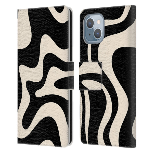 Kierkegaard Design Studio Retro Abstract Patterns Black Almond Cream Swirl Leather Book Wallet Case Cover For Apple iPhone 14