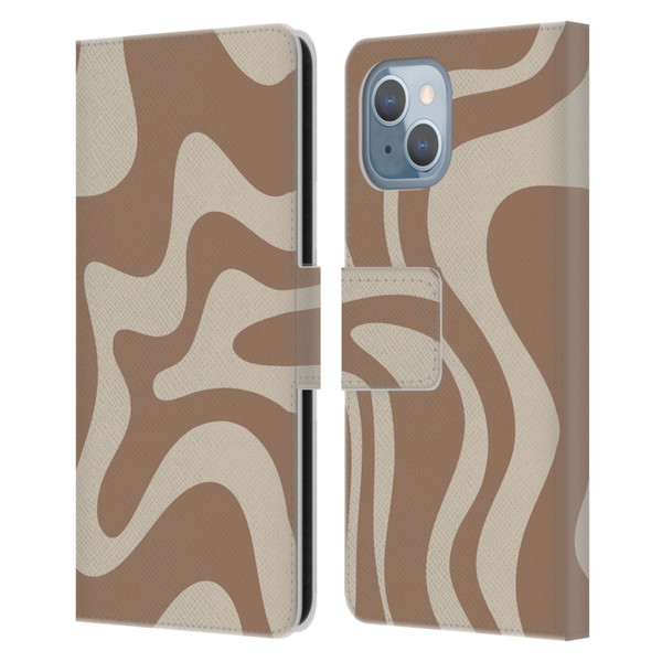 Kierkegaard Design Studio Retro Abstract Patterns Milk Brown Beige Swirl Leather Book Wallet Case Cover For Apple iPhone 14