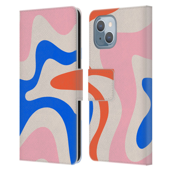 Kierkegaard Design Studio Retro Abstract Patterns Pink Blue Orange Swirl Leather Book Wallet Case Cover For Apple iPhone 14