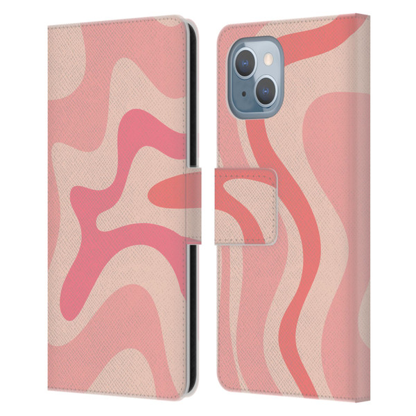 Kierkegaard Design Studio Retro Abstract Patterns Soft Pink Liquid Swirl Leather Book Wallet Case Cover For Apple iPhone 14