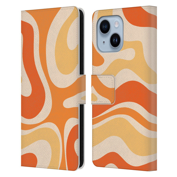 Kierkegaard Design Studio Retro Abstract Patterns Modern Orange Tangerine Swirl Leather Book Wallet Case Cover For Apple iPhone 14 Plus