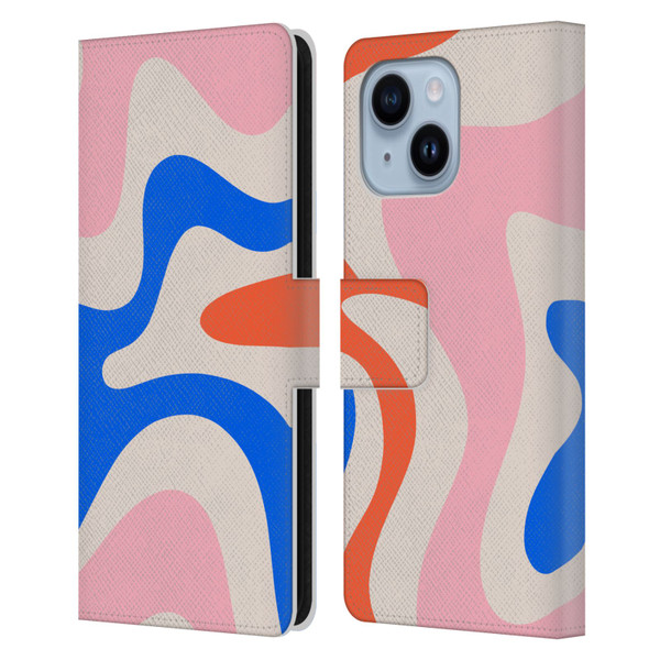Kierkegaard Design Studio Retro Abstract Patterns Pink Blue Orange Swirl Leather Book Wallet Case Cover For Apple iPhone 14 Plus