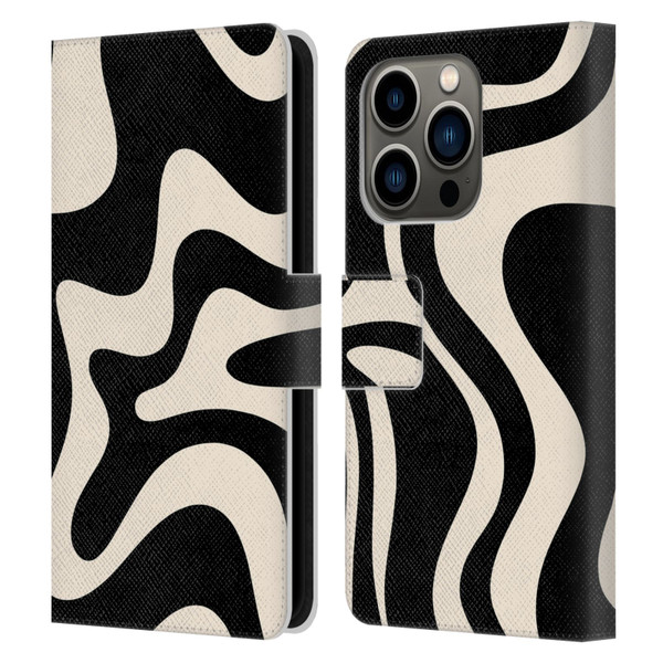 Kierkegaard Design Studio Retro Abstract Patterns Black Almond Cream Swirl Leather Book Wallet Case Cover For Apple iPhone 14 Pro