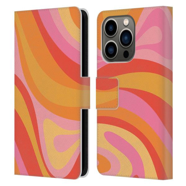 Kierkegaard Design Studio Retro Abstract Patterns Pink Orange Yellow Swirl Leather Book Wallet Case Cover For Apple iPhone 14 Pro