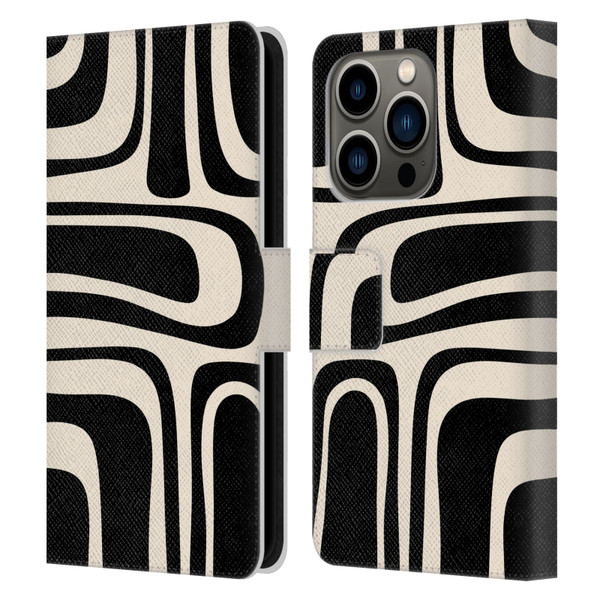 Kierkegaard Design Studio Retro Abstract Patterns Palm Springs Black Cream Leather Book Wallet Case Cover For Apple iPhone 14 Pro