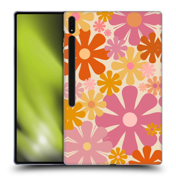 Kierkegaard Design Studio Retro Abstract Patterns Pink Orange Thulian Flowers Soft Gel Case for Samsung Galaxy Tab S8 Ultra