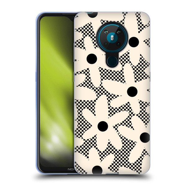 Kierkegaard Design Studio Retro Abstract Patterns Daisy Black Cream Dots Check Soft Gel Case for Nokia 5.3