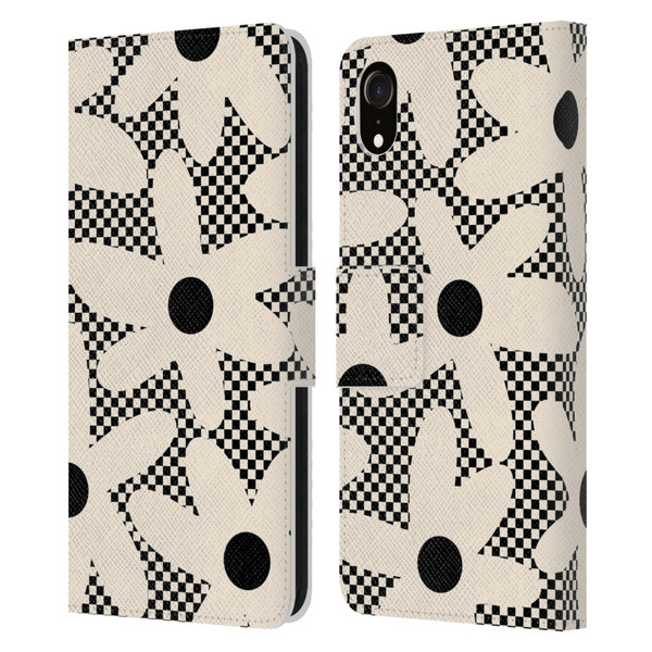 Kierkegaard Design Studio Retro Abstract Patterns Daisy Black Cream Dots Check Leather Book Wallet Case Cover For Apple iPhone XR