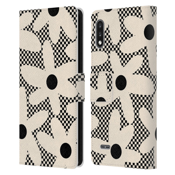 Kierkegaard Design Studio Retro Abstract Patterns Daisy Black Cream Dots Check Leather Book Wallet Case Cover For LG K22