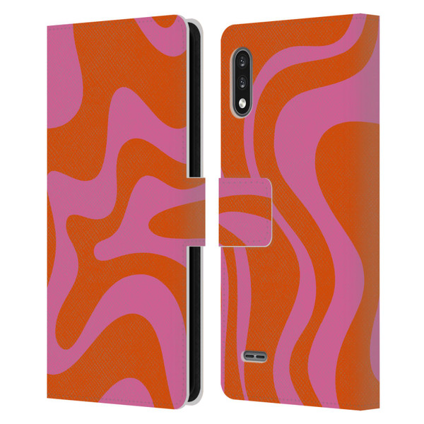 Kierkegaard Design Studio Retro Abstract Patterns Hot Pink Orange Swirl Leather Book Wallet Case Cover For LG K22