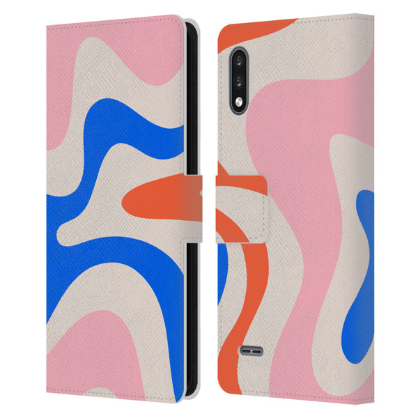 Kierkegaard Design Studio Retro Abstract Patterns Pink Blue Orange Swirl Leather Book Wallet Case Cover For LG K22