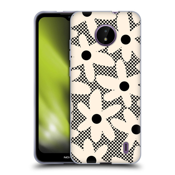 Kierkegaard Design Studio Retro Abstract Patterns Daisy Black Cream Dots Check Soft Gel Case for Nokia C10 / C20