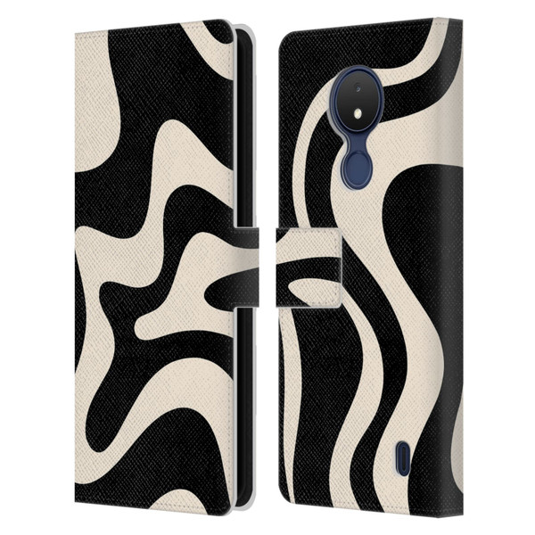Kierkegaard Design Studio Retro Abstract Patterns Black Almond Cream Swirl Leather Book Wallet Case Cover For Nokia C21