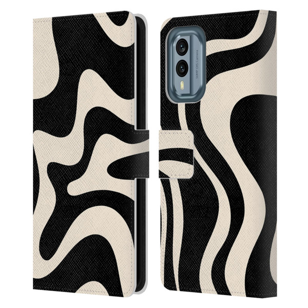 Kierkegaard Design Studio Retro Abstract Patterns Black Almond Cream Swirl Leather Book Wallet Case Cover For Nokia X30