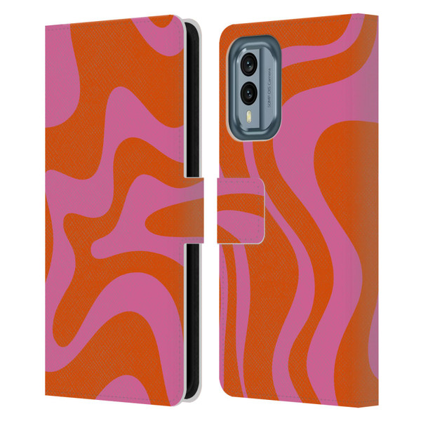 Kierkegaard Design Studio Retro Abstract Patterns Hot Pink Orange Swirl Leather Book Wallet Case Cover For Nokia X30