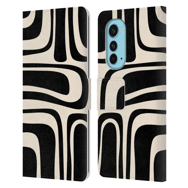 Kierkegaard Design Studio Retro Abstract Patterns Palm Springs Black Cream Leather Book Wallet Case Cover For Motorola Edge (2022)