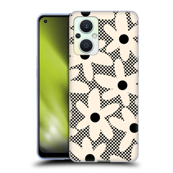 Kierkegaard Design Studio Retro Abstract Patterns Daisy Black Cream Dots Check Soft Gel Case for OPPO Reno8 Lite