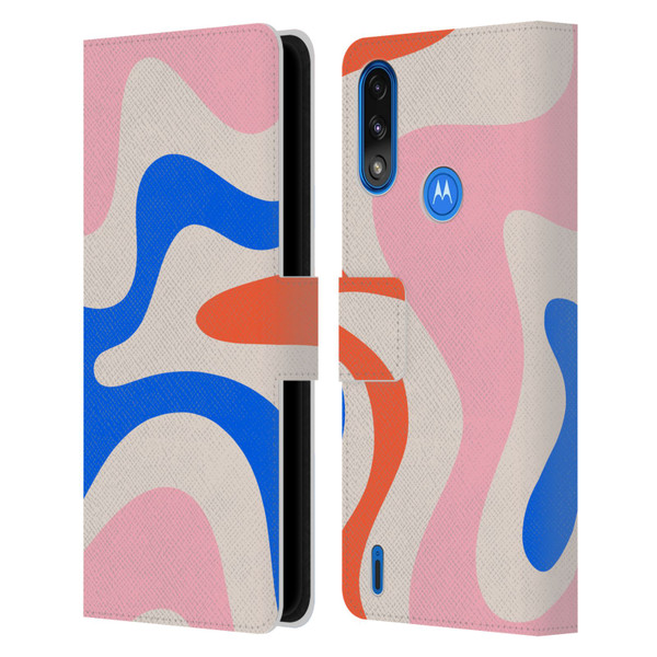 Kierkegaard Design Studio Retro Abstract Patterns Pink Blue Orange Swirl Leather Book Wallet Case Cover For Motorola Moto E7 Power / Moto E7i Power