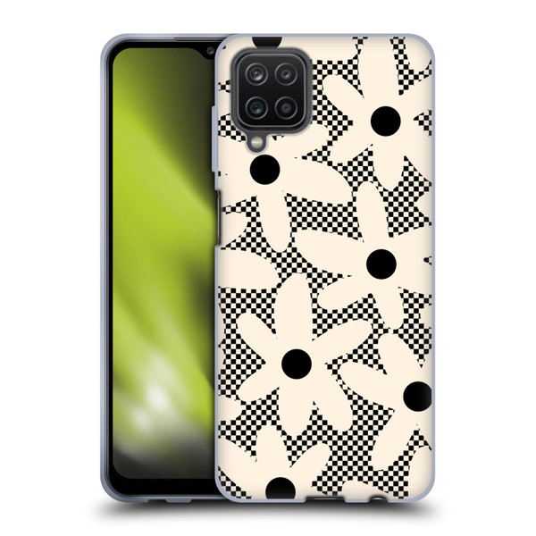 Kierkegaard Design Studio Retro Abstract Patterns Daisy Black Cream Dots Check Soft Gel Case for Samsung Galaxy A12 (2020)