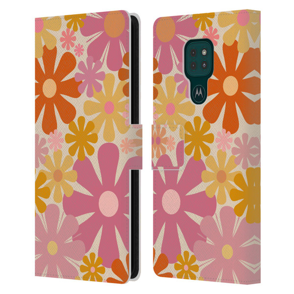 Kierkegaard Design Studio Retro Abstract Patterns Pink Orange Thulian Flowers Leather Book Wallet Case Cover For Motorola Moto G9 Play