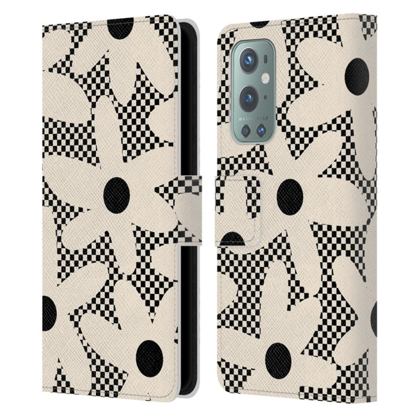 Kierkegaard Design Studio Retro Abstract Patterns Daisy Black Cream Dots Check Leather Book Wallet Case Cover For OnePlus 9