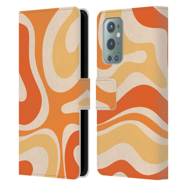 Kierkegaard Design Studio Retro Abstract Patterns Modern Orange Tangerine Swirl Leather Book Wallet Case Cover For OnePlus 9