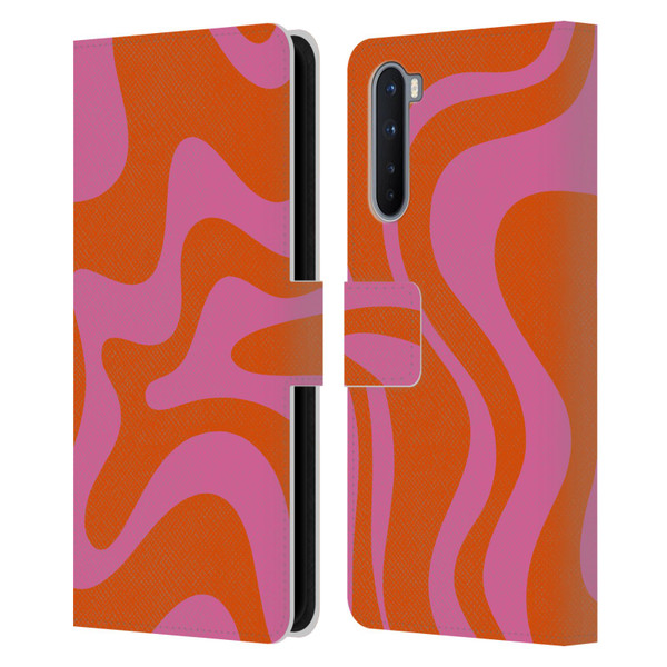 Kierkegaard Design Studio Retro Abstract Patterns Hot Pink Orange Swirl Leather Book Wallet Case Cover For OnePlus Nord 5G