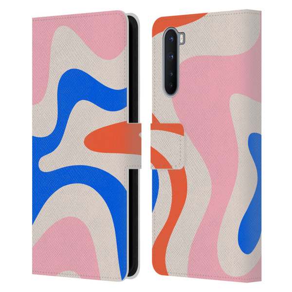 Kierkegaard Design Studio Retro Abstract Patterns Pink Blue Orange Swirl Leather Book Wallet Case Cover For OnePlus Nord 5G