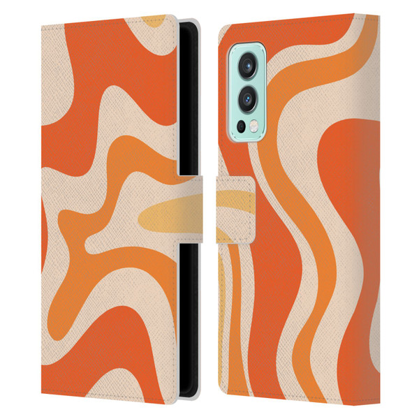 Kierkegaard Design Studio Retro Abstract Patterns Tangerine Orange Tone Leather Book Wallet Case Cover For OnePlus Nord 2 5G