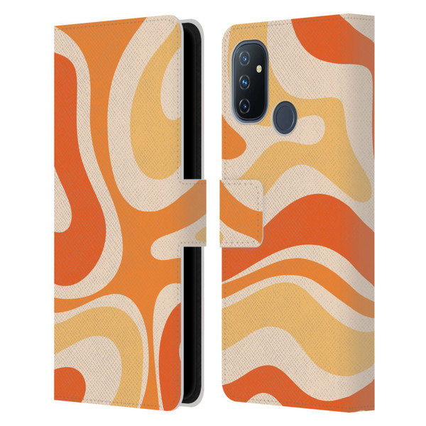 Kierkegaard Design Studio Retro Abstract Patterns Modern Orange Tangerine Swirl Leather Book Wallet Case Cover For OnePlus Nord N100