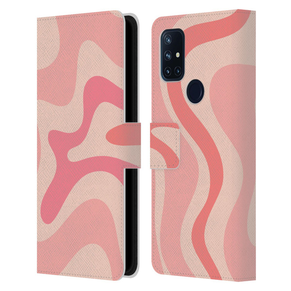 Kierkegaard Design Studio Retro Abstract Patterns Soft Pink Liquid Swirl Leather Book Wallet Case Cover For OnePlus Nord N10 5G