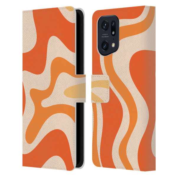 Kierkegaard Design Studio Retro Abstract Patterns Tangerine Orange Tone Leather Book Wallet Case Cover For OPPO Find X5