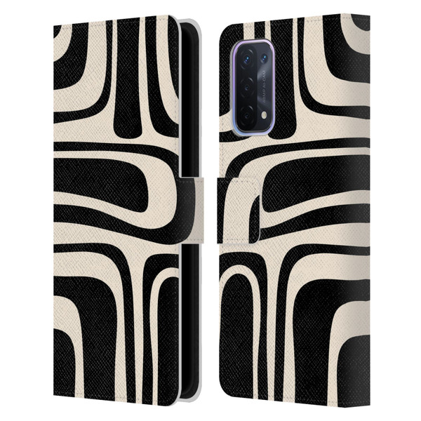 Kierkegaard Design Studio Retro Abstract Patterns Palm Springs Black Cream Leather Book Wallet Case Cover For OPPO A54 5G