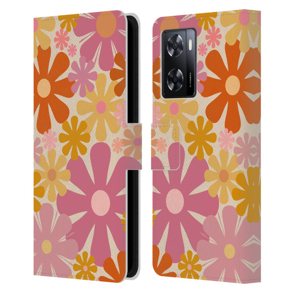 Kierkegaard Design Studio Retro Abstract Patterns Pink Orange Thulian Flowers Leather Book Wallet Case Cover For OPPO A57s