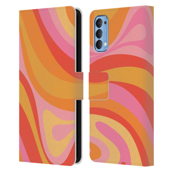 Kierkegaard Design Studio Retro Abstract Patterns Pink Orange Yellow Swirl Leather Book Wallet Case Cover For OPPO Reno 4 5G