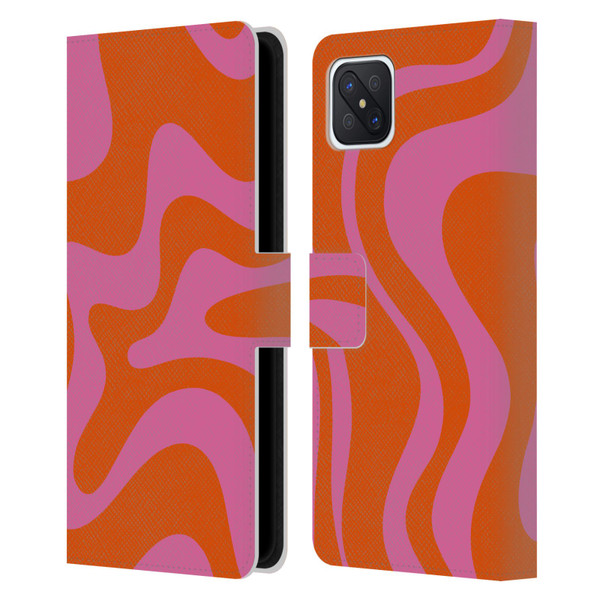 Kierkegaard Design Studio Retro Abstract Patterns Hot Pink Orange Swirl Leather Book Wallet Case Cover For OPPO Reno4 Z 5G