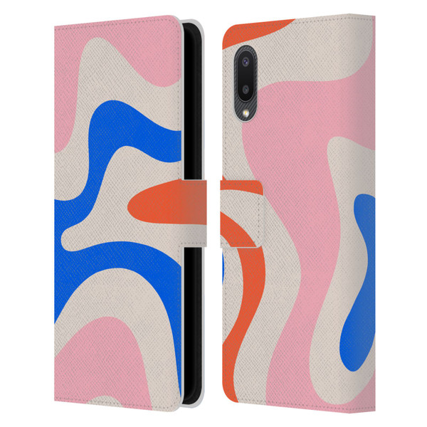 Kierkegaard Design Studio Retro Abstract Patterns Pink Blue Orange Swirl Leather Book Wallet Case Cover For Samsung Galaxy A02/M02 (2021)