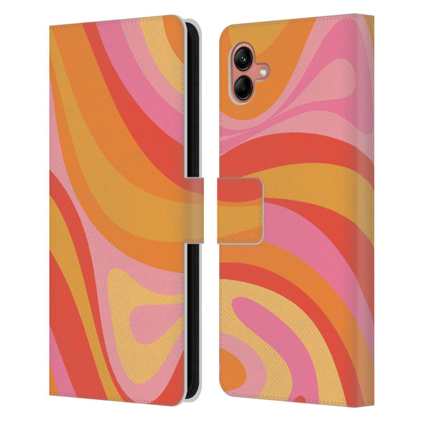 Kierkegaard Design Studio Retro Abstract Patterns Pink Orange Yellow Swirl Leather Book Wallet Case Cover For Samsung Galaxy A04 (2022)