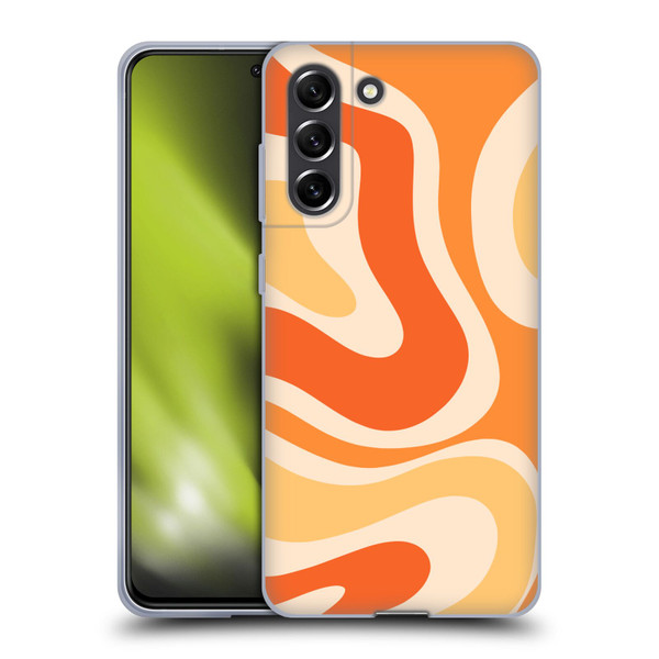 Kierkegaard Design Studio Retro Abstract Patterns Modern Orange Tangerine Swirl Soft Gel Case for Samsung Galaxy S21 FE 5G