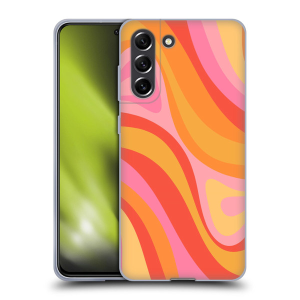 Kierkegaard Design Studio Retro Abstract Patterns Pink Orange Yellow Swirl Soft Gel Case for Samsung Galaxy S21 FE 5G