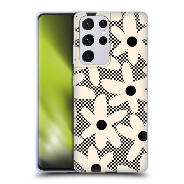 Kierkegaard Design Studio Retro Abstract Patterns Daisy Black Cream Dots Check Soft Gel Case for Samsung Galaxy S21 Ultra 5G