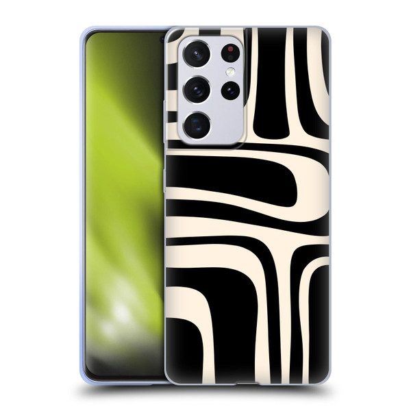 Kierkegaard Design Studio Retro Abstract Patterns Palm Springs Black Cream Soft Gel Case for Samsung Galaxy S21 Ultra 5G