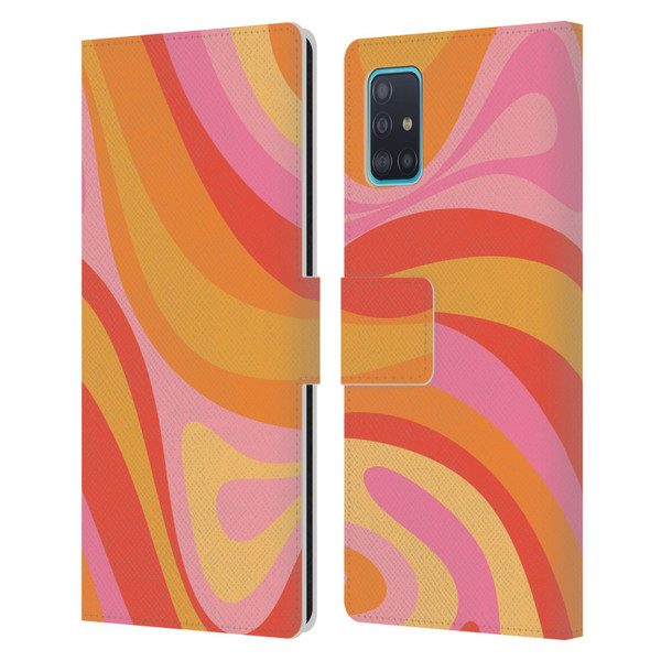 Kierkegaard Design Studio Retro Abstract Patterns Pink Orange Yellow Swirl Leather Book Wallet Case Cover For Samsung Galaxy A51 (2019)