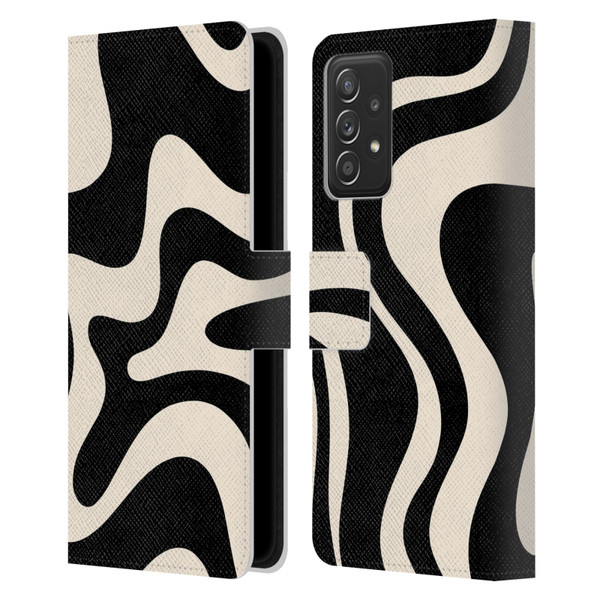 Kierkegaard Design Studio Retro Abstract Patterns Black Almond Cream Swirl Leather Book Wallet Case Cover For Samsung Galaxy A52 / A52s / 5G (2021)